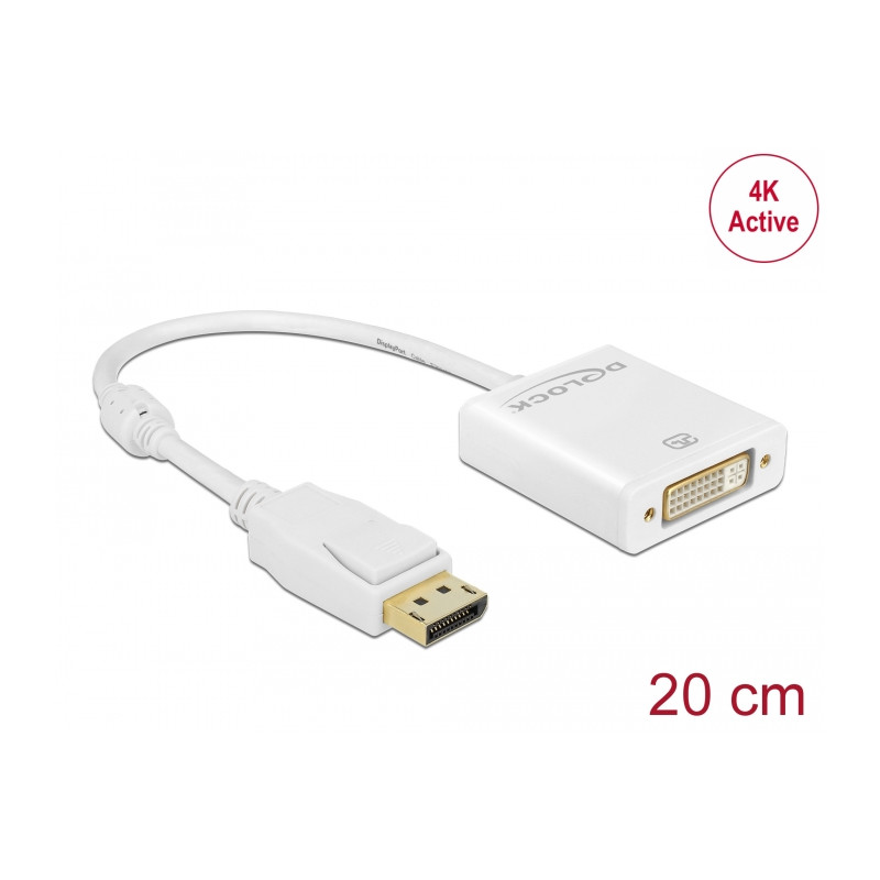 Delock Adapter DisplayPort 1.2 Stecker - DVI Buchse 4K Aktiv weiß