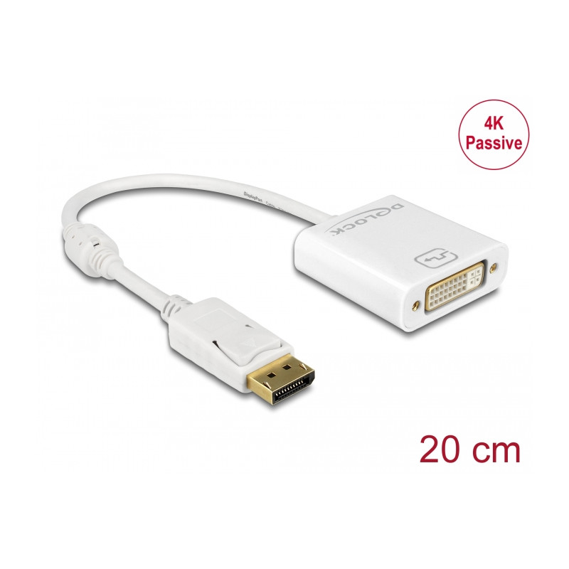 Delock Adapter DisplayPort 1.2 Stecker - DVI Buchse 4K Passiv weiß