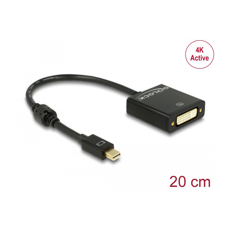 Delock Adapter mini DisplayPort 1.2 Stecker - DVI Buchse 4K Aktiv schwarz