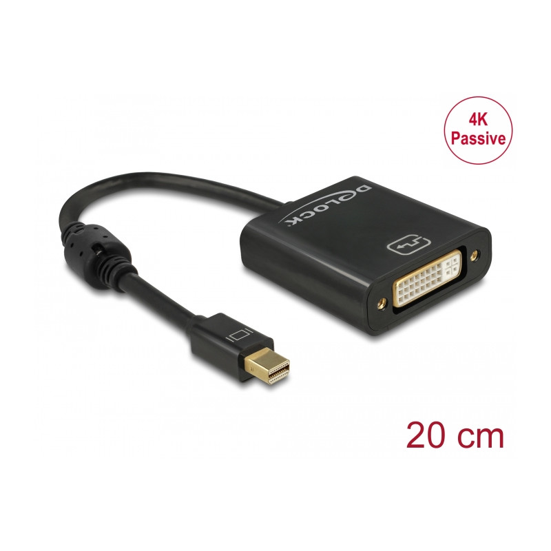 Delock Adapter mini DisplayPort 1.2 Stecker - DVI Buchse 4K Passiv schwarz