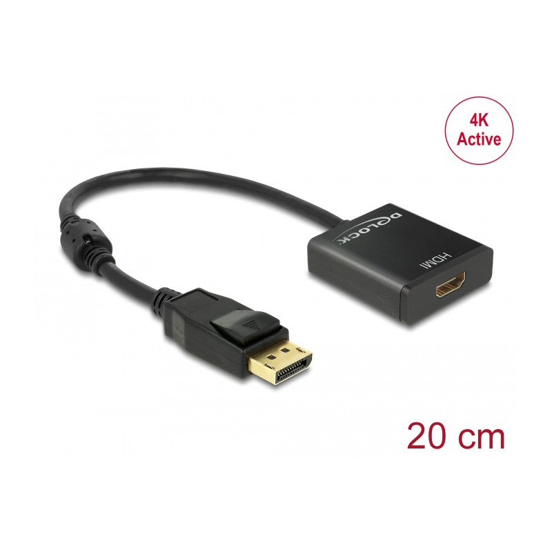 Delock Adapter DisplayPort 1.2 Stecker - HDMI Buchse 4K Aktiv schwarz