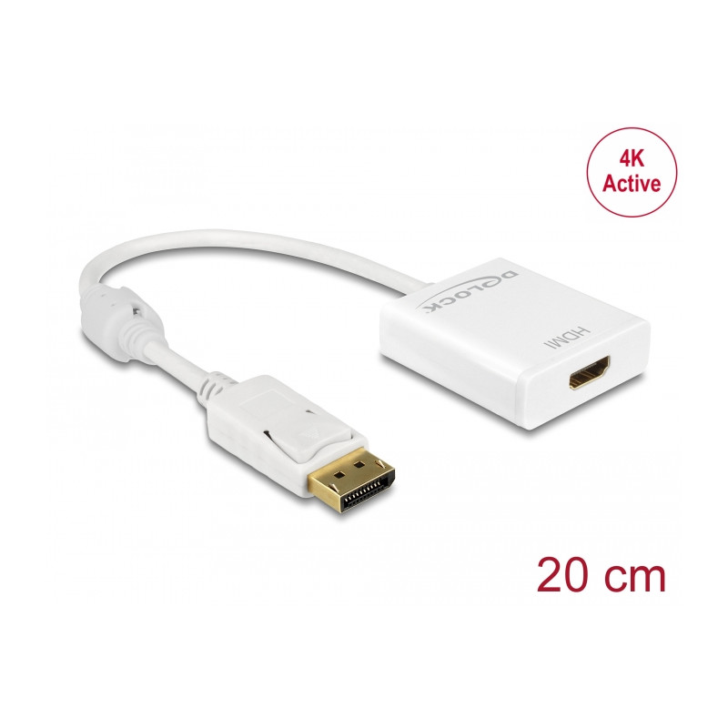 Delock Adapter DisplayPort 1.2 Stecker - HDMI Buchse 4K Aktiv weiß