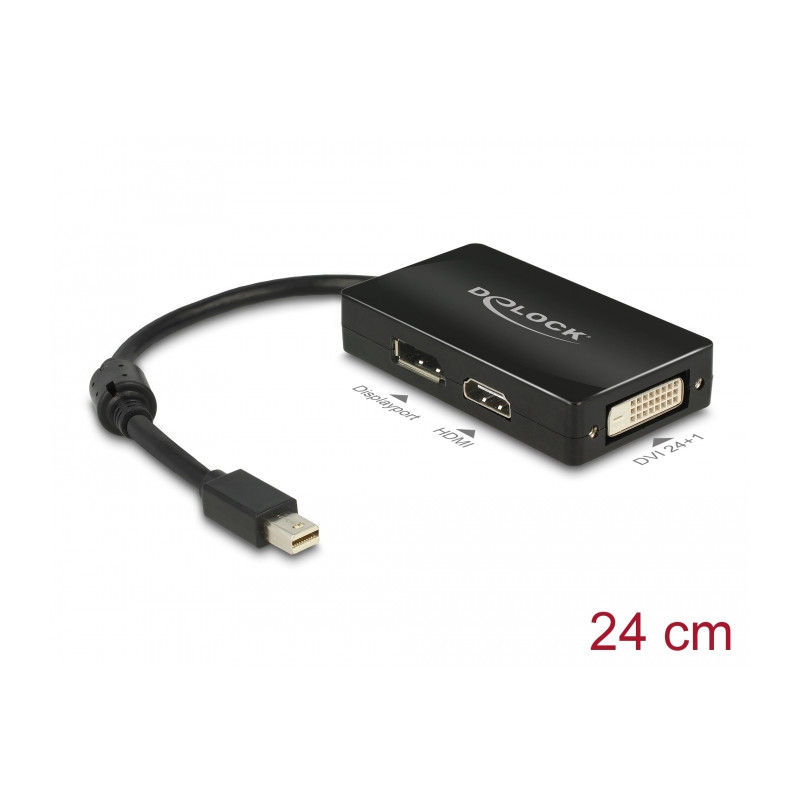 Delock Adapter mini DisplayPort 1.1 Stecker - DisplayPort / HDMI / DVI Buchse Passiv schwarz