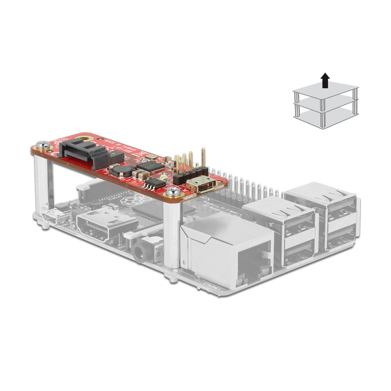 Delock Konverter Raspberry Pi USB Micro-B Buchse / USB Pin Header - SATA 7 Pin