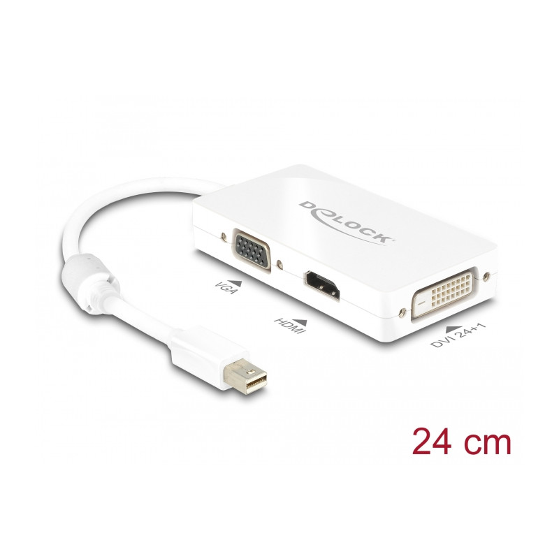 Delock Adapter mini DisplayPort 1.1 Stecker - VGA / HDMI / DVI Buchse Passiv weiß