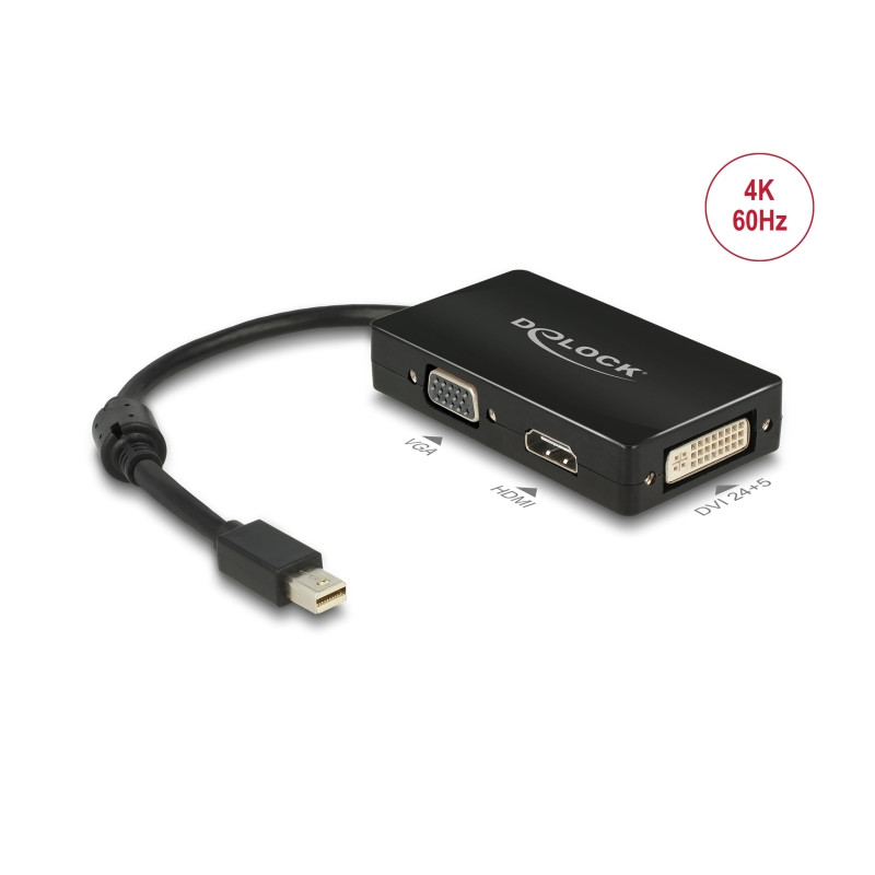 Delock Adapter mini DisplayPort 1.2 Stecker zu VGA / HDMI / DVI Buchse Passiv schwarz