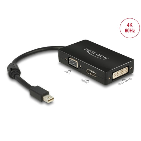 Delock Adapter mini DisplayPort 1.2 Stecker zu VGA / HDMI / DVI Buchse Passiv schwarz