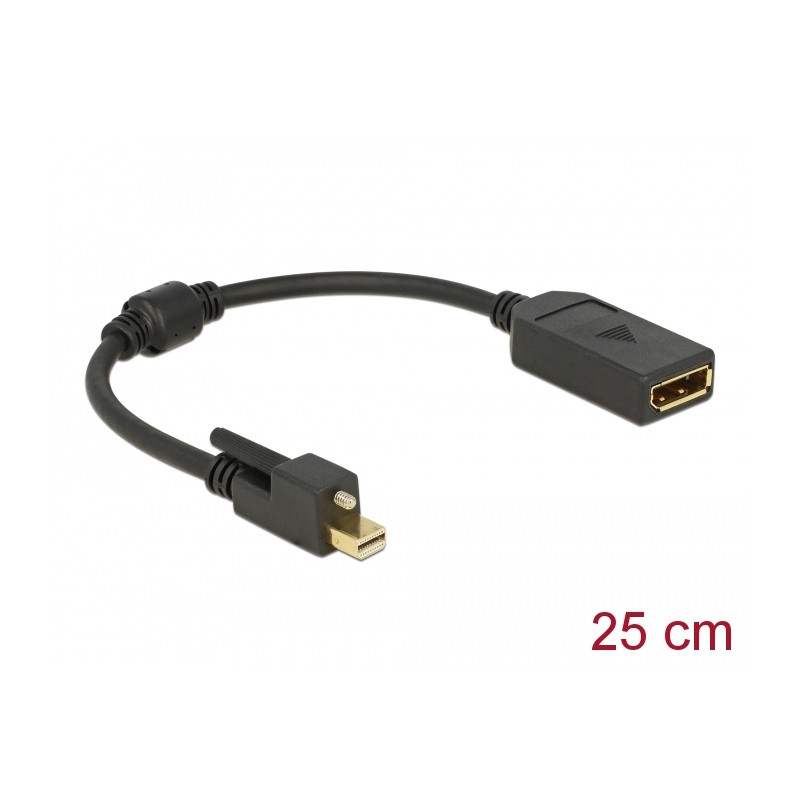 Delock Adapter mini DisplayPort 1.2 Stecker mit Schraube - DisplayPort Buchse 4K schwarz
