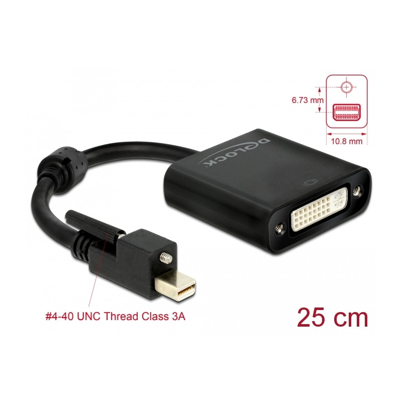 Delock Adapter mini DisplayPort 1.2 Stecker mit Schraube - DVI Buchse 4K Aktiv schwarz