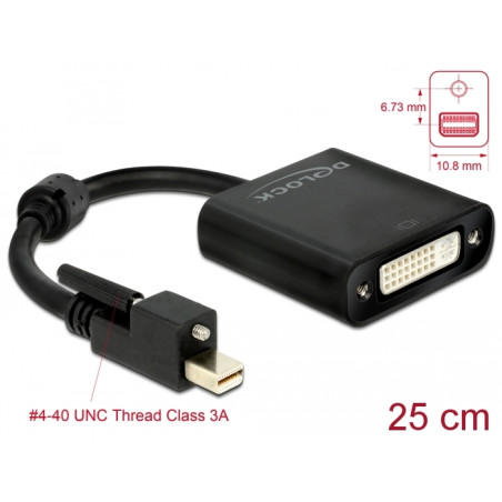 Delock Adapter mini DisplayPort 1.2 Stecker mit Schraube - DVI Buchse 4K Aktiv schwarz