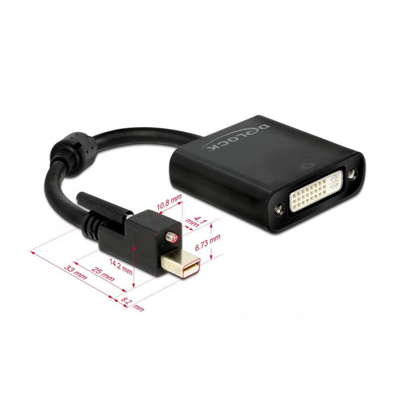Delock Adapter mini DisplayPort 1.2 Stecker mit Schraube - DVI Buchse 4K Aktiv schwarz