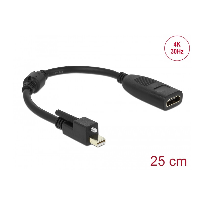 Delock Adapter mini DisplayPort 1.2 Stecker mit Schraube - HDMI Buchse 4K Aktiv schwarz