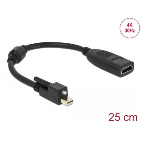 Delock Adapter mini DisplayPort 1.2 Stecker mit Schraube - HDMI Buchse 4K Aktiv schwarz