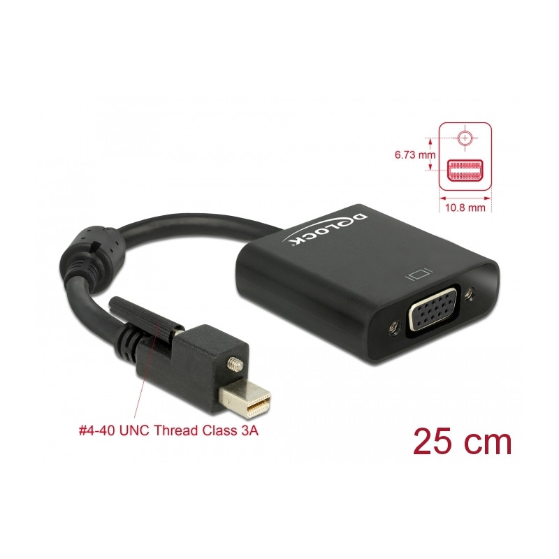 Delock Adapter mini DisplayPort 1.2 Stecker mit Schraube - VGA Buchse schwarz
