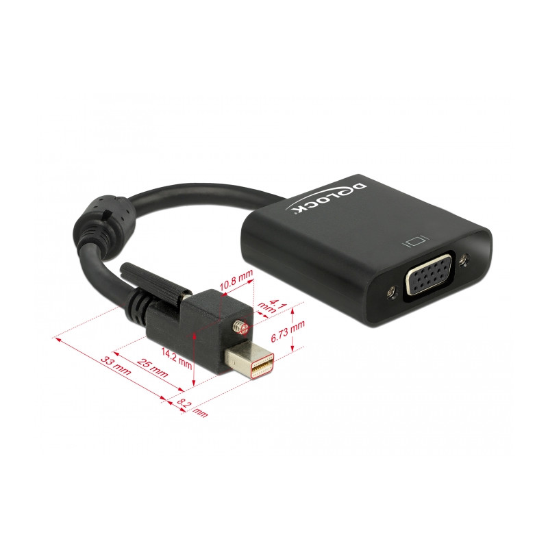 Delock Adapter mini DisplayPort 1.2 Stecker mit Schraube - VGA Buchse schwarz