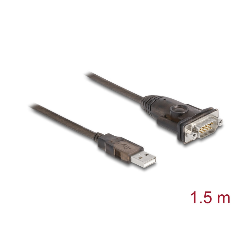 Delock Adapter USB 2.0 Typ-A zu 1 x Seriell RS-232 D-Sub 9 Pin Stecker mit Muttern 1,5 m