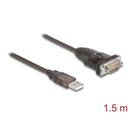 Delock Adapter USB 2.0 Typ-A zu 1 x Seriell RS-232 D-Sub 9 Pin Stecker mit Muttern 1,5 m