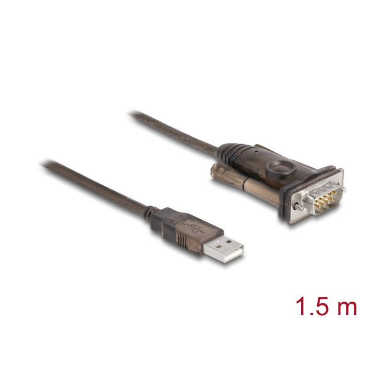 Delock Adapter USB 2.0 Typ-A zu 1 x Seriell RS-232 D-Sub 9 Pin Stecker mit Schrauben 1,5 m