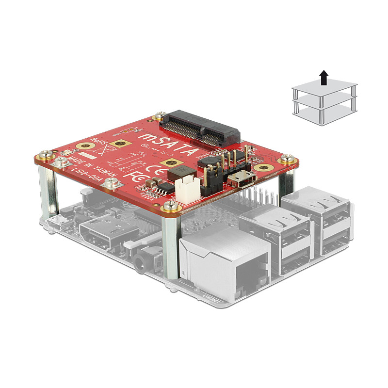 Delock Konverter Raspberry Pi USB Micro-B Buchse / USB Pfostenstecker - mSATA 6 Gb/s