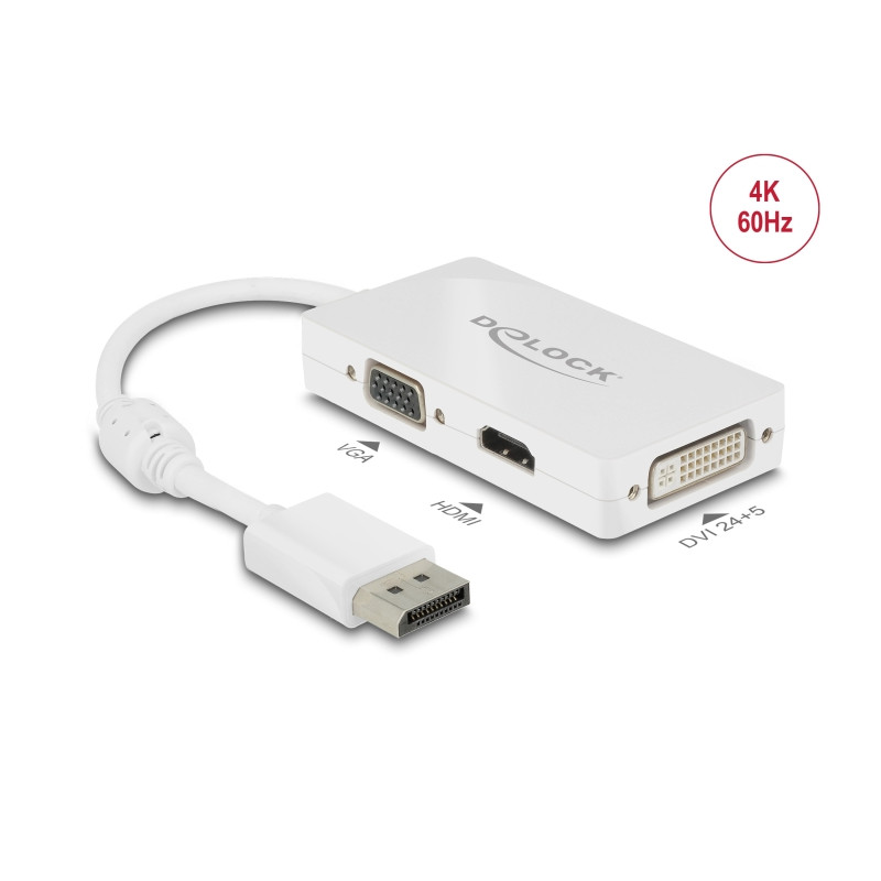 Delock Adapter DisplayPort 1.2 Stecker zu VGA / HDMI / DVI Buchse Passiv weiß