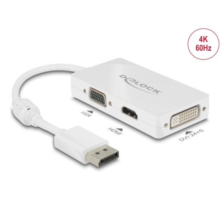 Delock Adapter DisplayPort 1.2 Stecker zu VGA / HDMI / DVI Buchse Passiv weiß