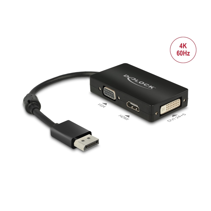 Delock Adapter DisplayPort 1.2 Stecker zu VGA / HDMI / DVI Buchse Passiv schwarz