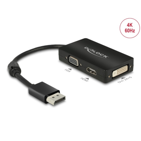 Delock Adapter DisplayPort 1.2 Stecker zu VGA / HDMI / DVI Buchse Passiv schwarz