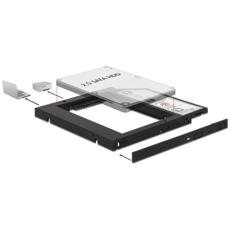 Delock Caddy Slim SATA 5.25″ Einbaurahmen (10 mm) für 1 x 2.5″ SATA HDD bis 9,5 mm