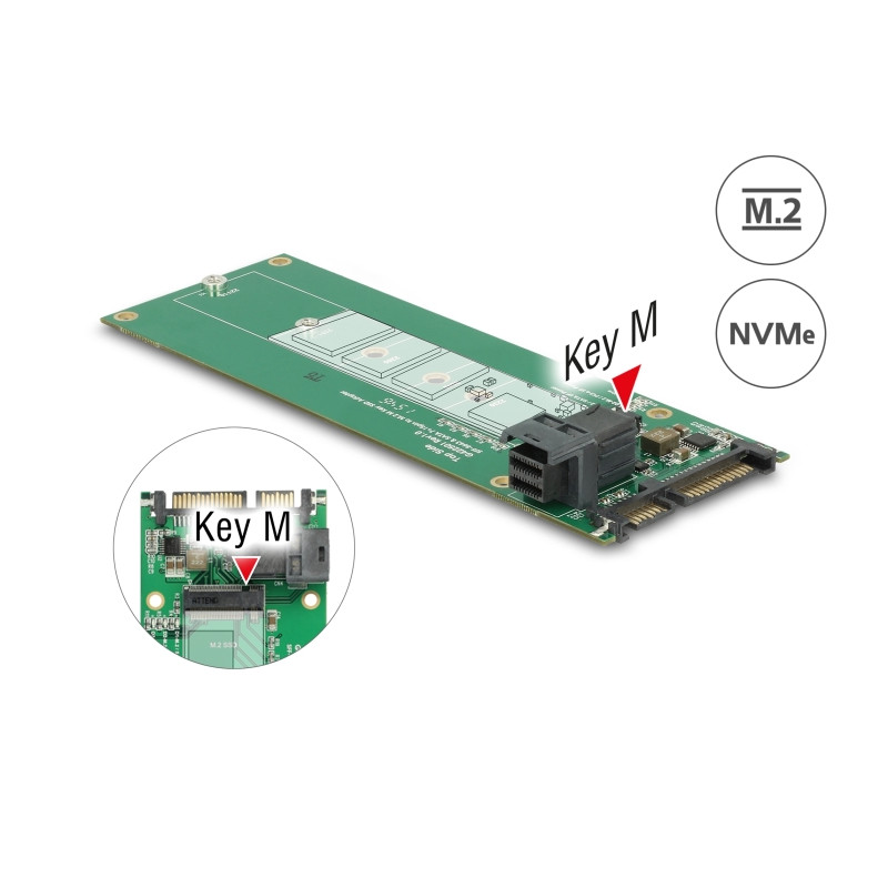 Delock Konverter SATA 22 Pin / SFF-8643 NVMe - 1 x M.2 Key M