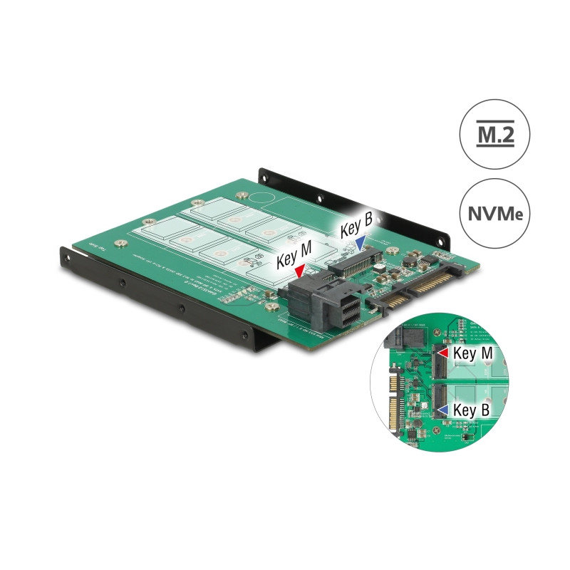 Delock 3.5″ Konverter SATA 22 Pin / SFF-8643 NVMe - 1 x M.2 Key M + 1 x M.2 Key B