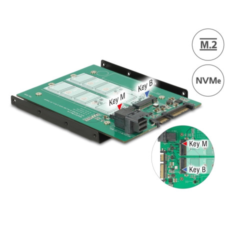 Delock 3.5″ Konverter SATA 22 Pin / SFF-8643 NVMe - 1 x M.2 Key M + 1 x M.2 Key B