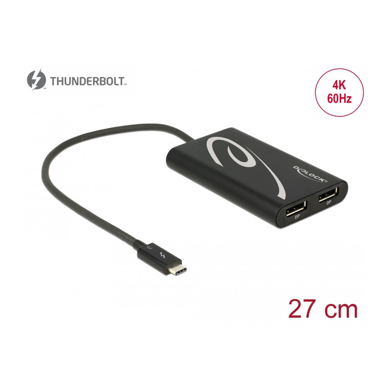 Delock Adapter Thunderbolt™ 3 Stecker - 2 x DisplayPort Buchse 4K 60 Hz