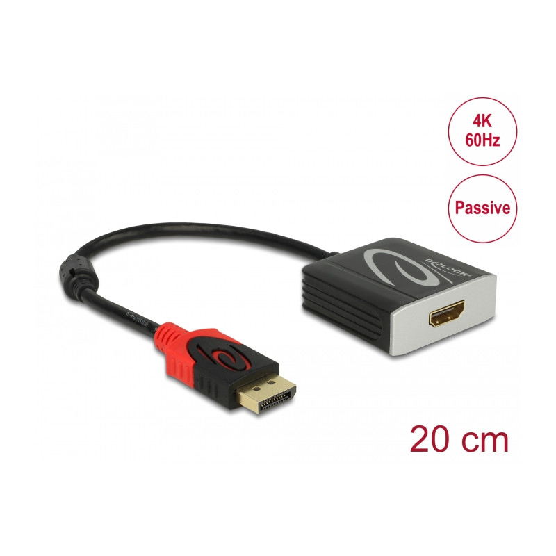 Delock Adapter DisplayPort 1.2 Stecker - HDMI Buchse 4K 60 Hz Passiv schwarz