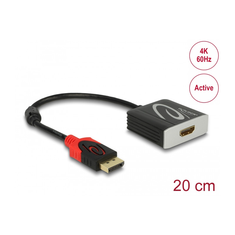 Delock Adapter DisplayPort 1.2 Stecker - HDMI Buchse 4K 60 Hz Aktiv
