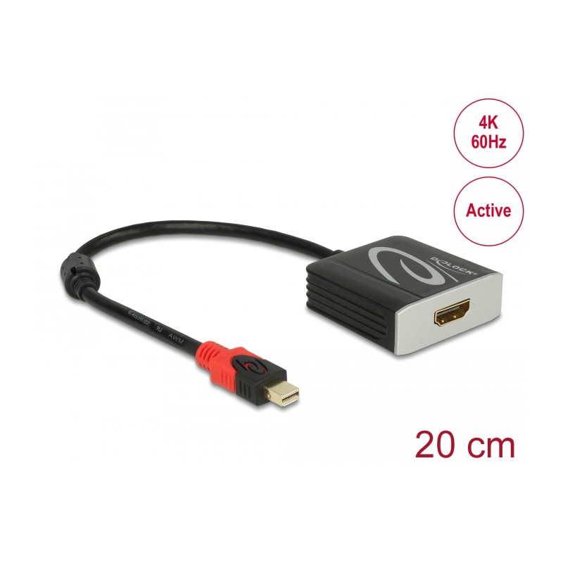 Delock Adapter mini DisplayPort 1.2 Stecker - HDMI Buchse 4K 60 Hz Aktiv