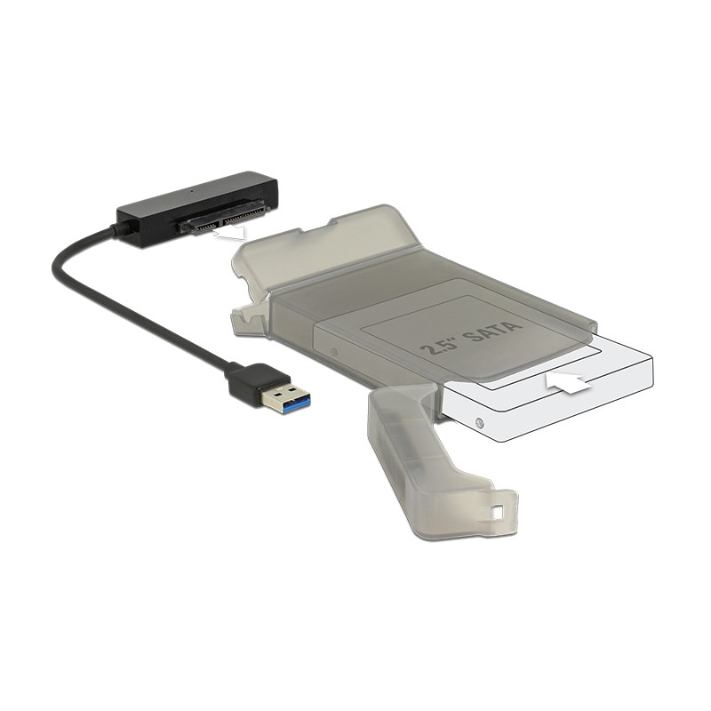 Delock Konverter USB 5 Gbps Typ-A Stecker - 22 Pin SATA 6 Gb/s mit 2.5″ Schutzhülle