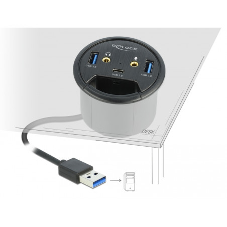 Delock 3 Port Tisch-Hub 1 x USB Type-C™ und 2 x USB Typ-A + HD-Audio Ports