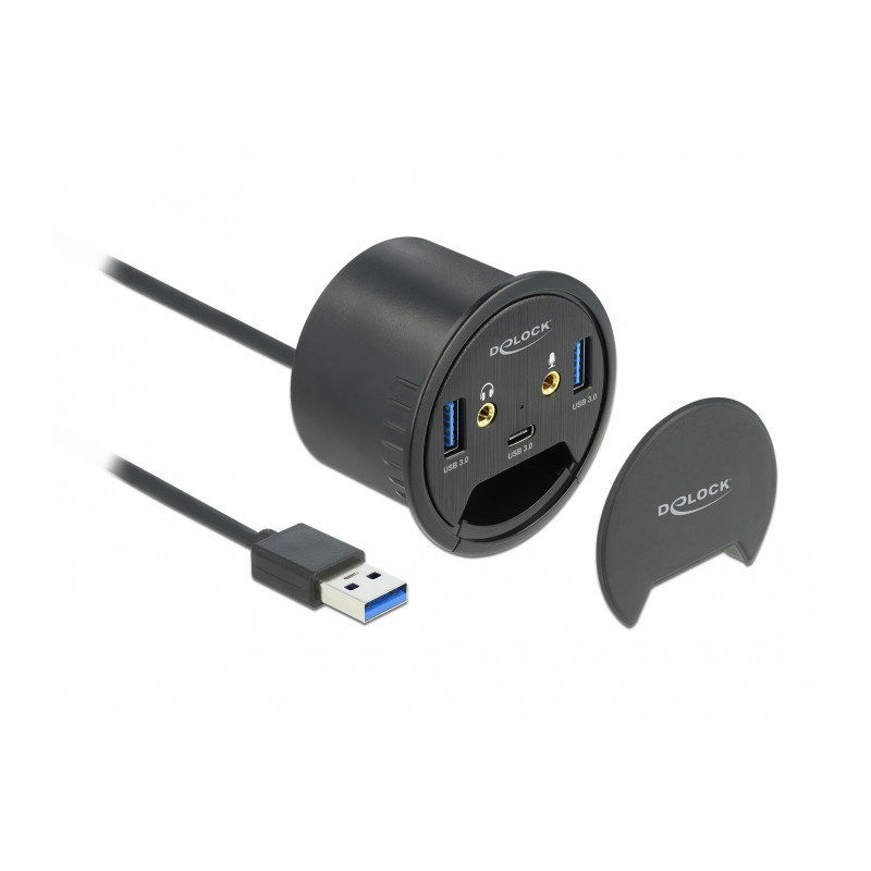 Delock 3 Port Tisch-Hub 1 x USB Type-C™ und 2 x USB Typ-A + HD-Audio Ports