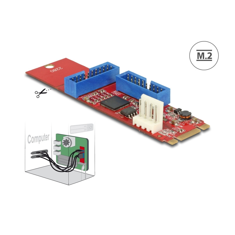 Delock Konverter M.2 Key B+M Stecker zu 2 x USB 5 Gbps Pfostenstecker