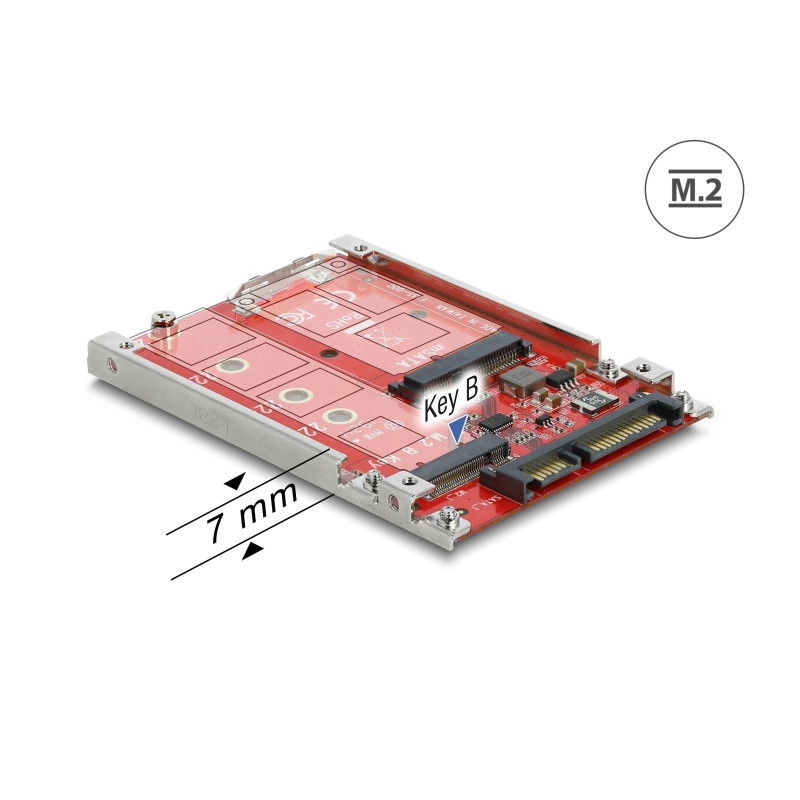 Delock 2.5″ Konverter SATA 22 Pin - M.2 / mSATA mit Rahmen 7 mm
