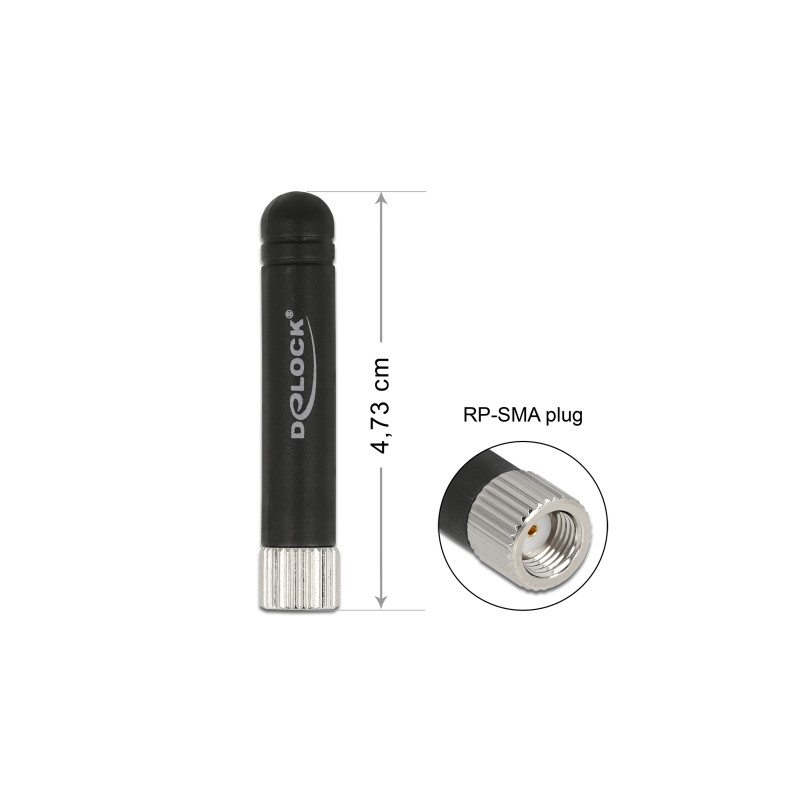 Delock WLAN 802.11 b/g/n Antenne RP-SMA Stecker 1,7 - 3,7 dBi omnidirektional starr mit flexiblem Material schwarz