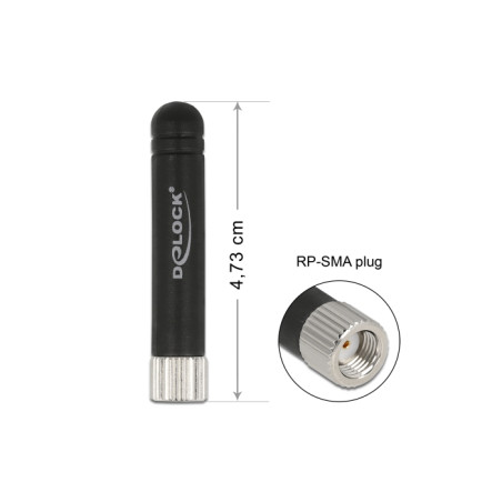 Delock WLAN 802.11 b/g/n Antenne RP-SMA Stecker 1,7 - 3,7 dBi omnidirektional starr mit flexiblem Material schwarz