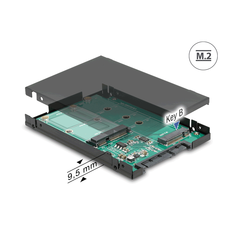 Delock 2.5″ Konverter SATA 22 Pin - 1 x M.2 Key B + 1 x mSATA - 9,5 mm