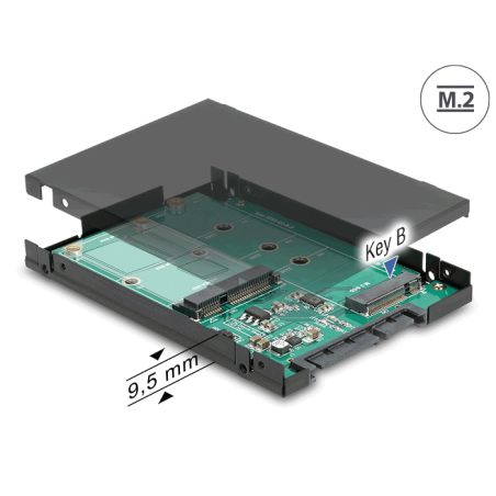 Delock 2.5″ Konverter SATA 22 Pin - 1 x M.2 Key B + 1 x mSATA - 9,5 mm