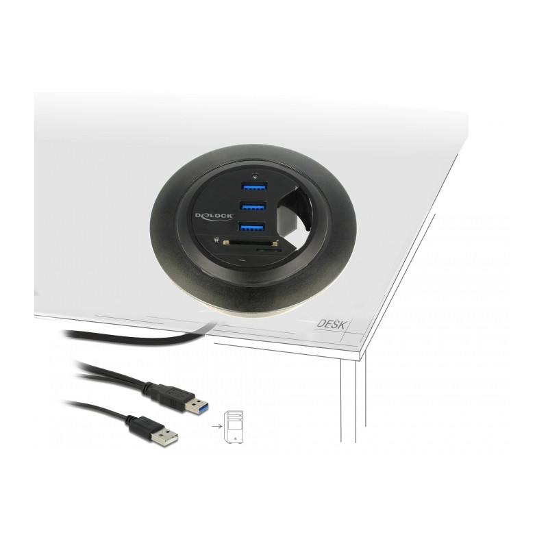 Delock Tisch-Hub 3 Port USB 3.0 + 2 Slot SD Card Reader