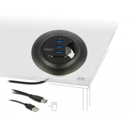 Delock Tisch-Hub 3 Port USB 3.0 + 2 Slot SD Card Reader