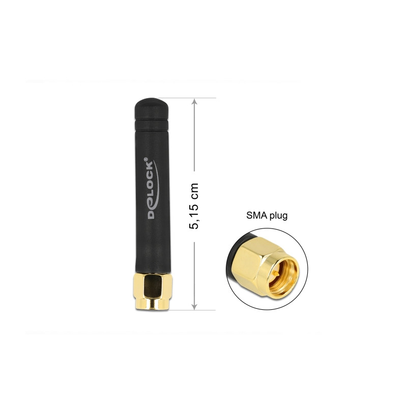 Delock LPWAN 868 MHz Antenne SMA Stecker 1,6 dBi omnidirektional starr schwarz