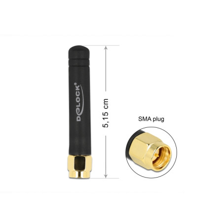 Delock LPWAN 868 MHz Antenne SMA Stecker 1,6 dBi omnidirektional starr schwarz