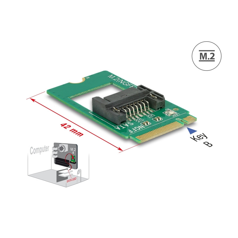Delock Adapter M.2 Key B Stecker - SATA 7 Pin - Formfaktor 2242