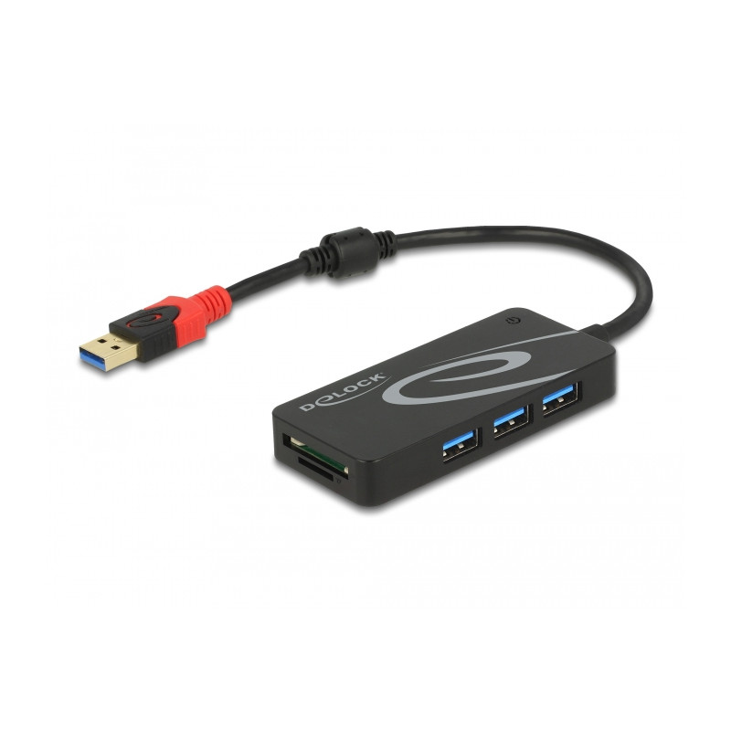 Delock Externer USB 5 Gbps Hub USB Typ-A - 3 x USB Typ-A + 2 Slot SD Card Reader